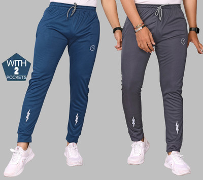 Moda Rapido Solid, Self Design Men Blue, Grey Track Pants