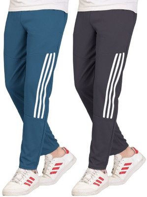 Cronix Striped Men Grey, Light Blue Track Pants