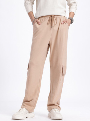Glitchez Solid Men Beige Track Pants