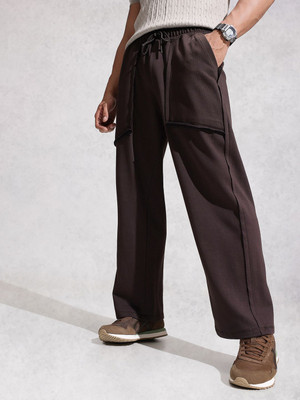 WROGN Solid Men Brown Track Pants