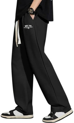 JexPuti Graphic Print Men Black Track Pants