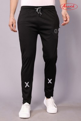 Anand Solid, Self Design Men Black Track Pants