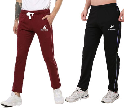 Diwazzo Solid Men Maroon, Black Track Pants