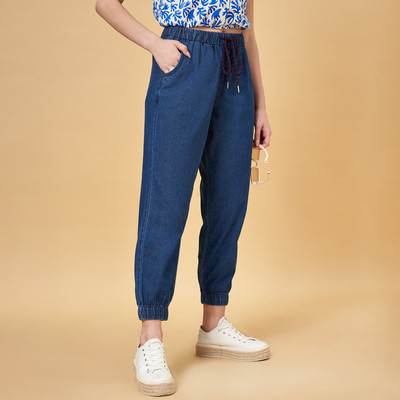 PEOPLE Solid Women Blue Track Pants
