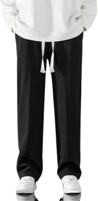 COMFORTABLY DUMB Solid Men Black Track Pants