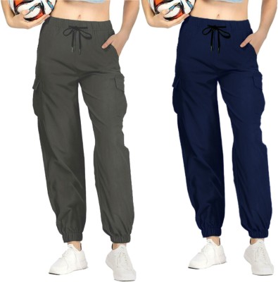 NQF Solid Women Grey, Dark Blue Track Pants