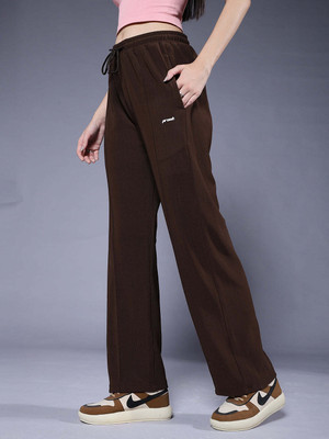 Pronk Self Design Women Brown Track Pants