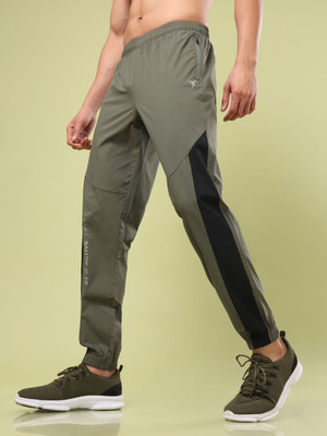 TECHNOSPORT Solid, Striped Men Green Track Pants