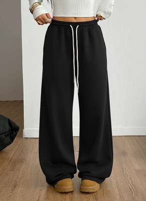 Dockstreet Solid Women Black Track Pants