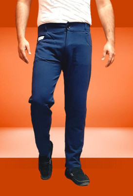 ask Solid Men Blue Track Pants