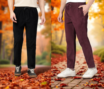 Kesaria Textile Company Solid Men Black, Maroon Track Pants