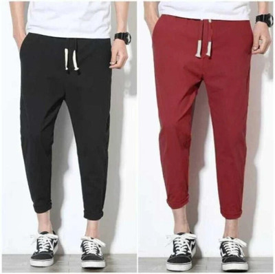 BE SWADESHI Regular Fit Men Black, Maroon Trousers