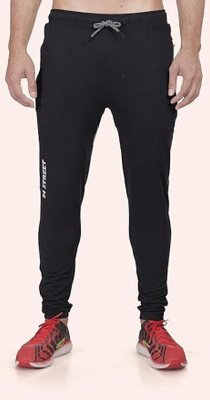 24 Street Solid Men Black Track Pants