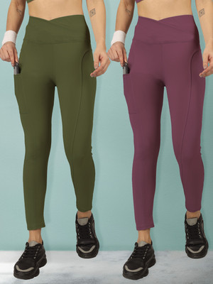 BEYOGINI Solid Women Green, Purple Track Pants
