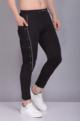 Plus Fitpro Self Design Men Black Track Pants