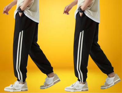 Kesaria Textile Company Striped Men Black Track Pants