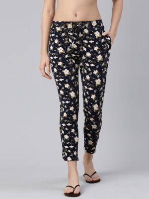 Enamor E048 Mid-Rise Tapered Lounge Printed Women Blue Track Pants