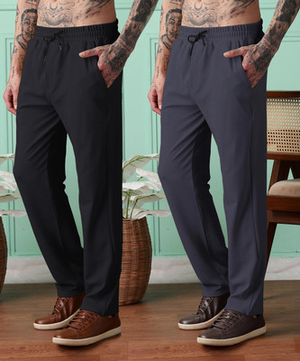 FOXTER Solid Men Black, Grey Track Pants
