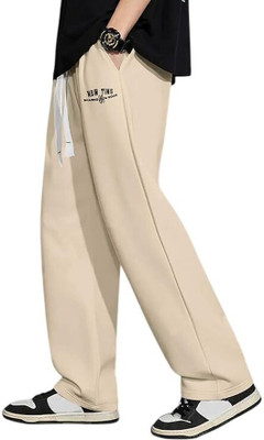 JexPuti Graphic Print Men Beige Track Pants