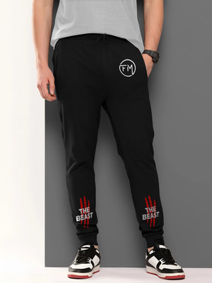 BM TEX Printed Men Black Track Pants