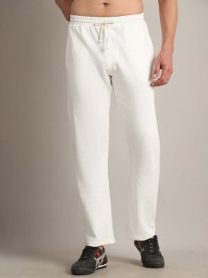 A nd J Solid Men White Track Pants