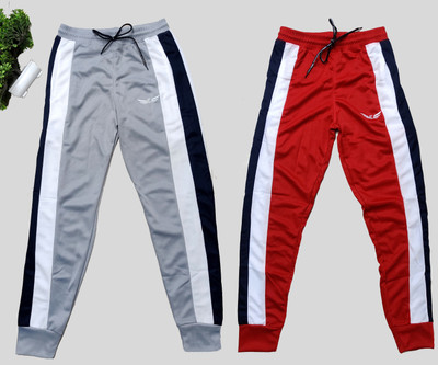 Chrome & Coral Colorblock Men Grey, Red Track Pants