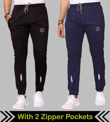 ANAND Printed Men Black, Dark Blue Track Pants