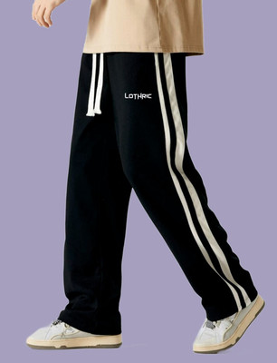 LOTHRIC Striped Men Black Track Pants