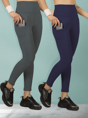 BEYOGINI Solid Women Grey, Blue Tights