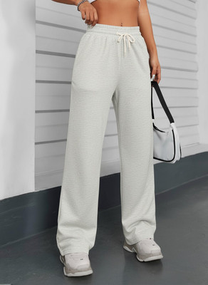 Dockstreet Solid, Striped Women White Track Pants