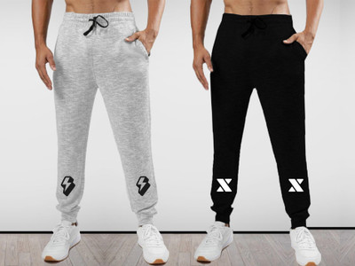 HouseOfCommon Solid Men Black, Silver Track Pants