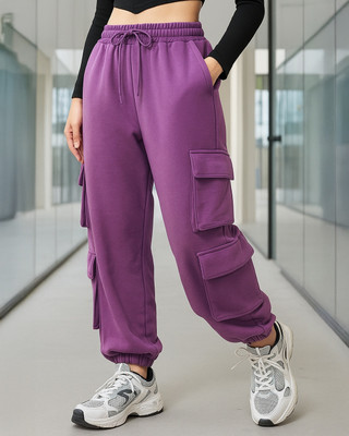 BEWAKOOF Self Design Women Purple Track Pants