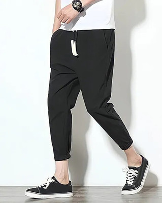 OHGORY Solid Men Black Track Pants