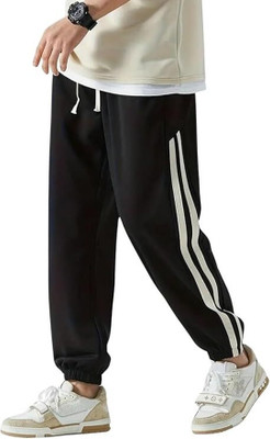 Novus Knitting Striped Men Black Track Pants