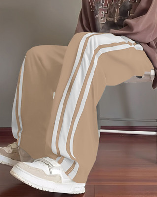 AOOSH Striped Men Beige, White Track Pants