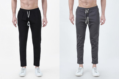 Retailmart Solid Men Black, Grey Track Pants