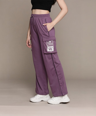 Roadster Self Design Women Purple Track Pants