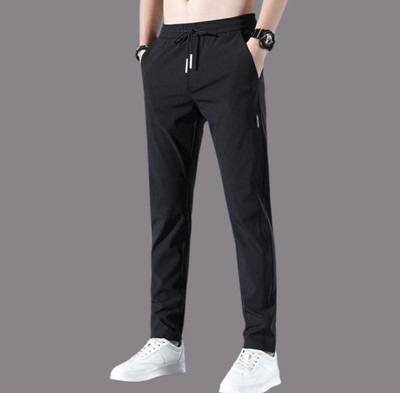 Hence Proved Solid, Self Design Men Black Track Pants