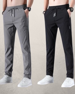 FICKA Solid Men Grey, Black Track Pants