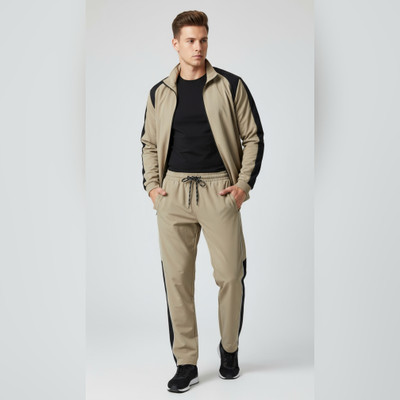 THESHULSTORE Self Design Men Beige Track Pants