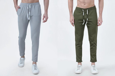 Retailmart Solid Men Grey, Olive Track Pants