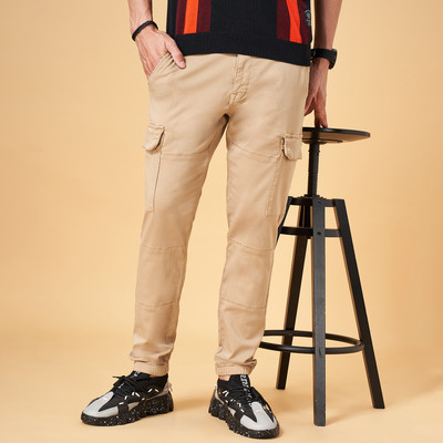 PEOPLE Regular Fit Men Khaki Trousers