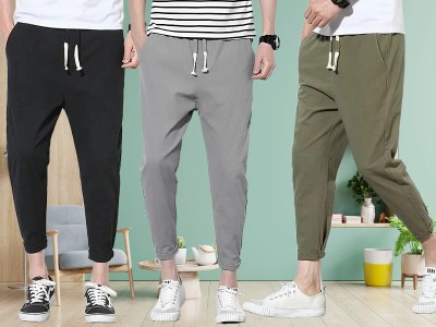 IRHA Solid Men Black, Grey, Dark Green Track Pants