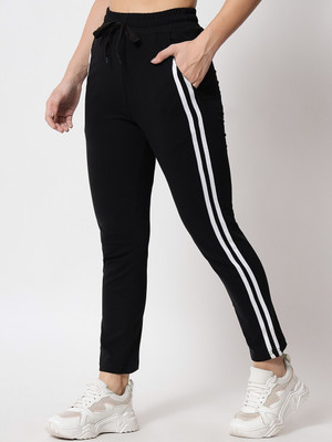 TRENDEFY Solid, Striped Women Black Track Pants