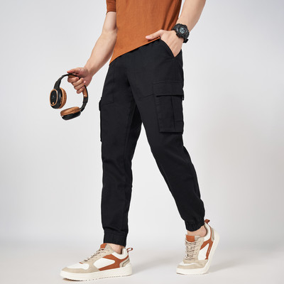 PEOPLE Solid Men Black Track Pants