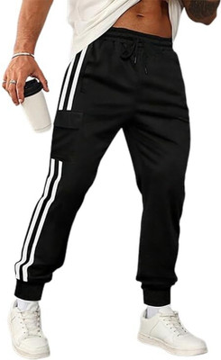 COMFORTABLY DUMB Striped Men Black Track Pants