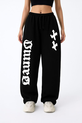 LUGRANTHA Graphic Print Women Black Track Pants