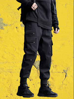 Jump Cuts Printed Men Black Track Pants