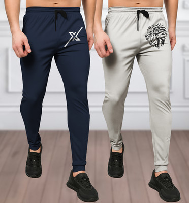TENRUN Printed Men Dark Blue, Grey Track Pants