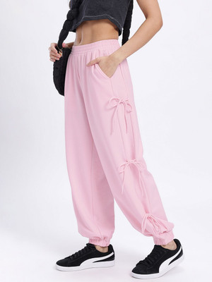 Glitchez Solid Women Pink Track Pants